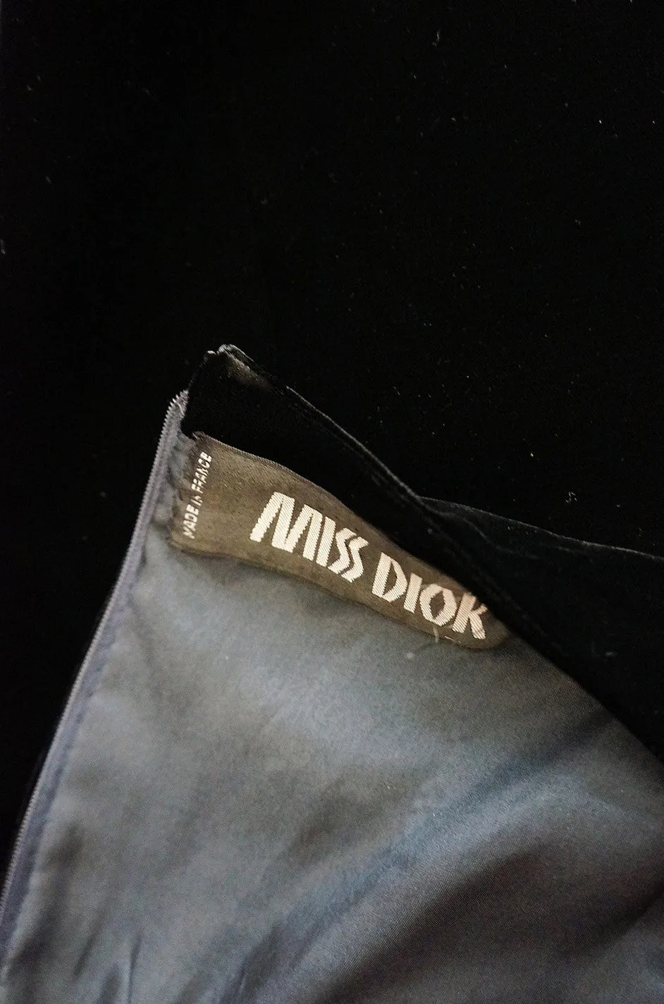 Late 1960s Miss Dior Velvet Midi Dress w Large Bead and Cord Detailing