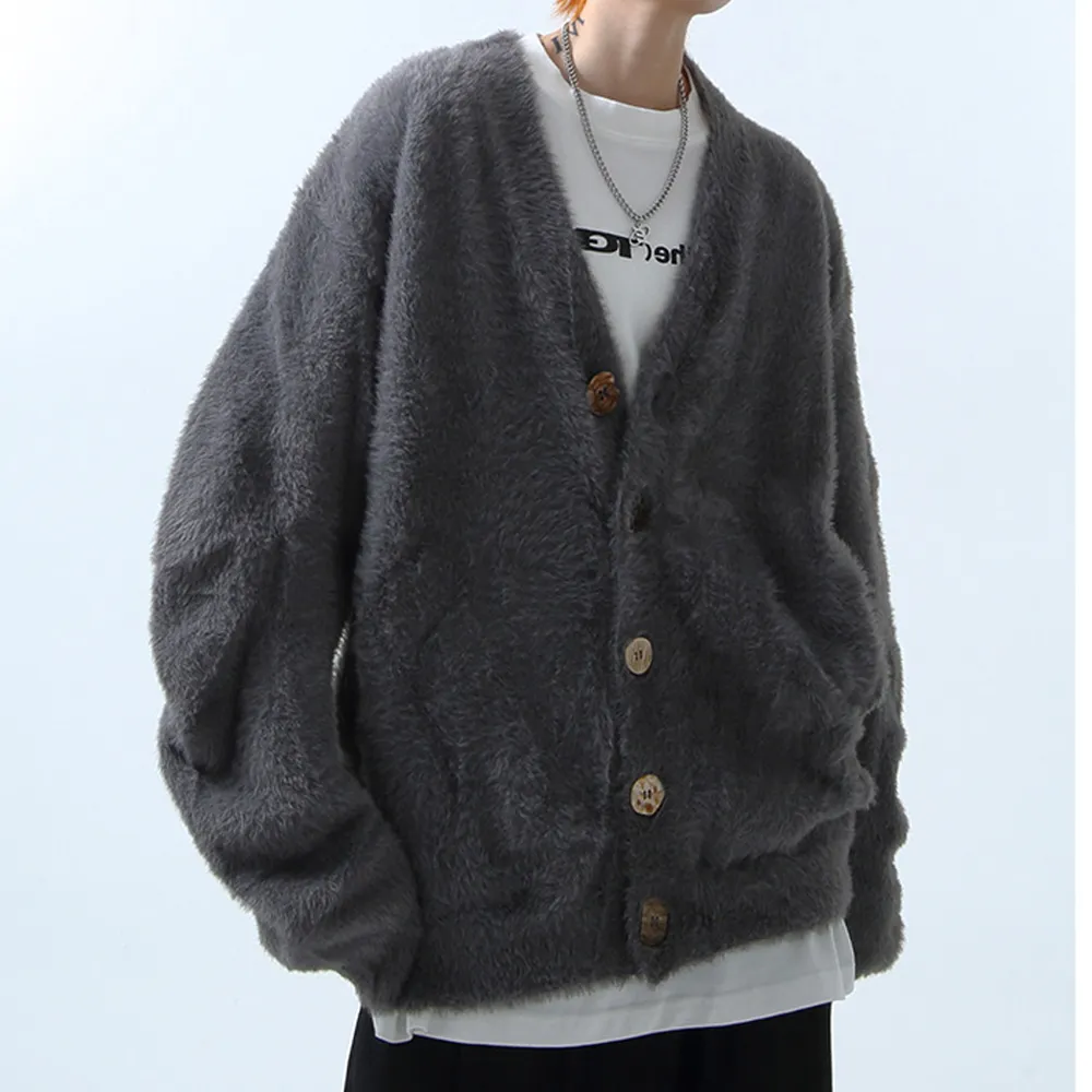 Lazy Style Solid Color Seahorse Hair Cardigan Sweater