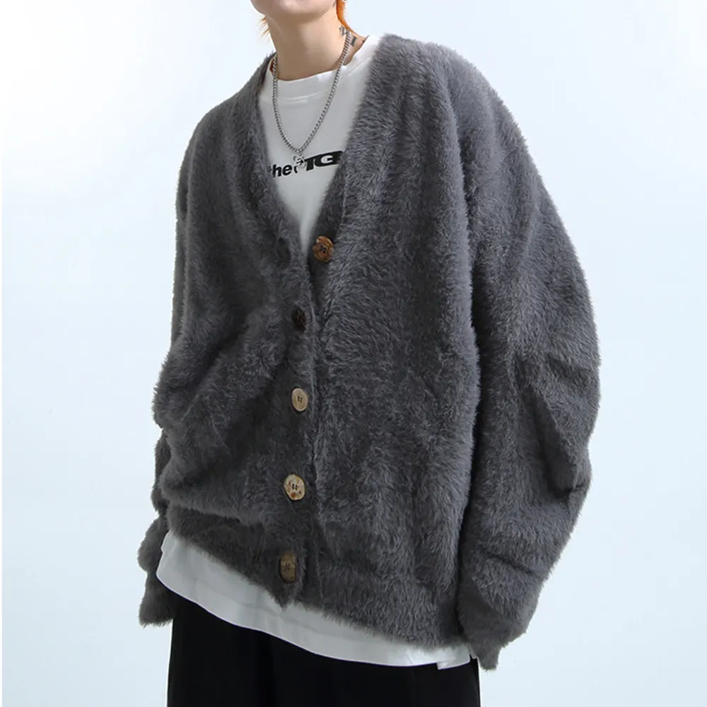 Lazy Style Solid Color Seahorse Hair Cardigan Sweater