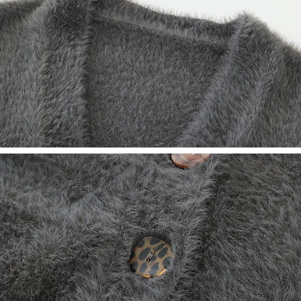 Lazy Style Solid Color Seahorse Hair Cardigan Sweater
