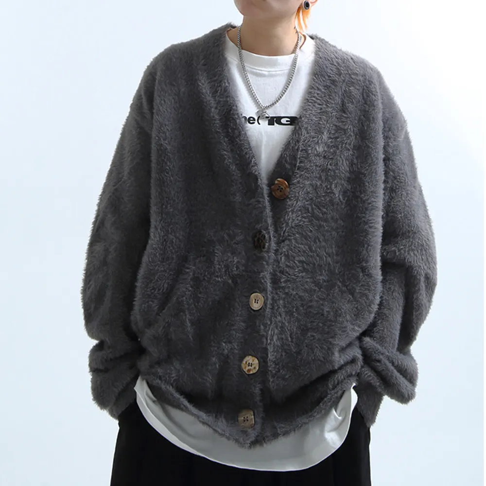 Lazy Style Solid Color Seahorse Hair Cardigan Sweater