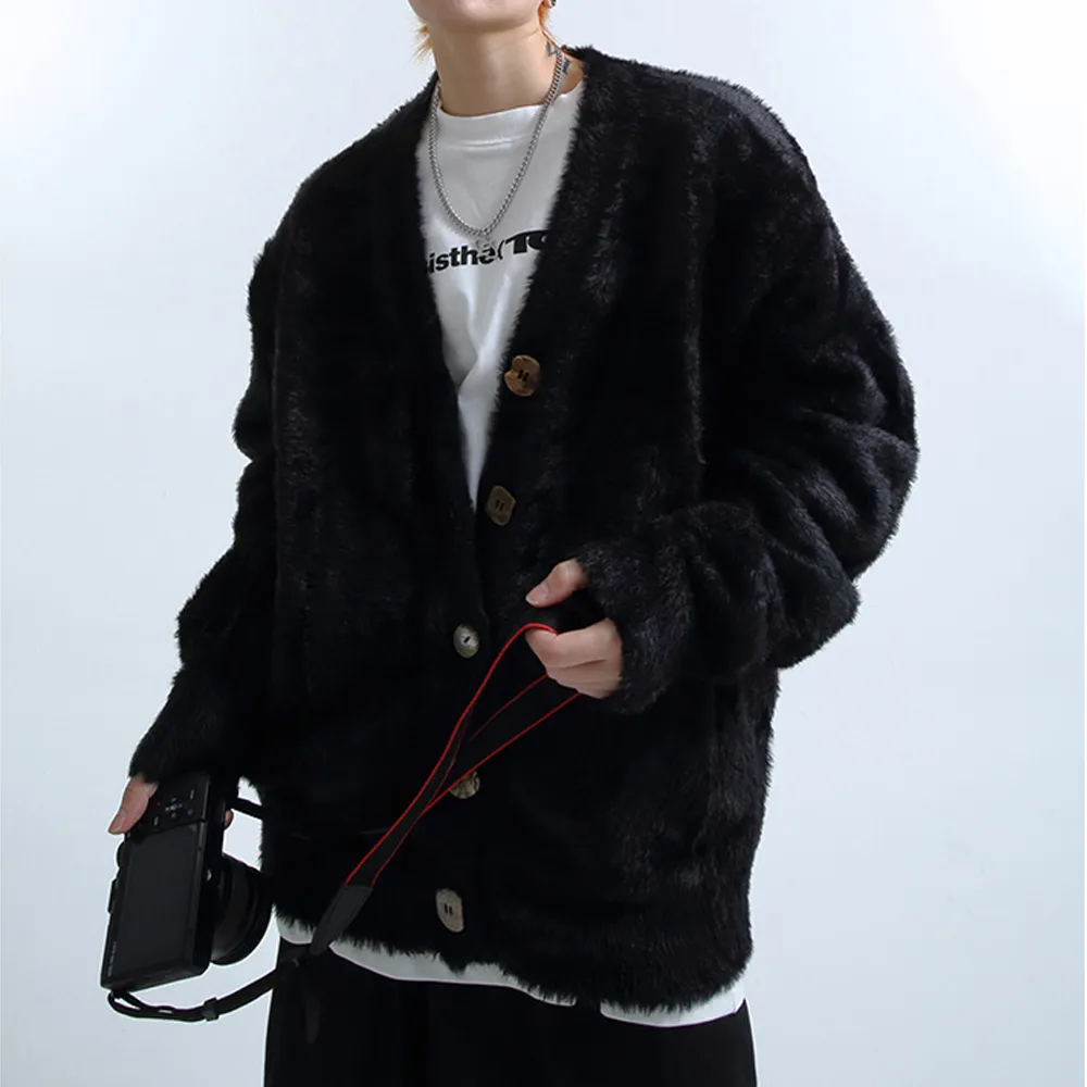 Lazy Style Solid Color Seahorse Hair Cardigan Sweater