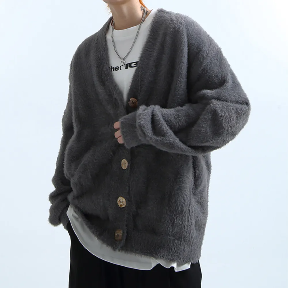 Lazy Style Solid Color Seahorse Hair Cardigan Sweater