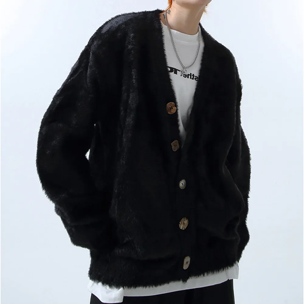 Lazy Style Solid Color Seahorse Hair Cardigan Sweater