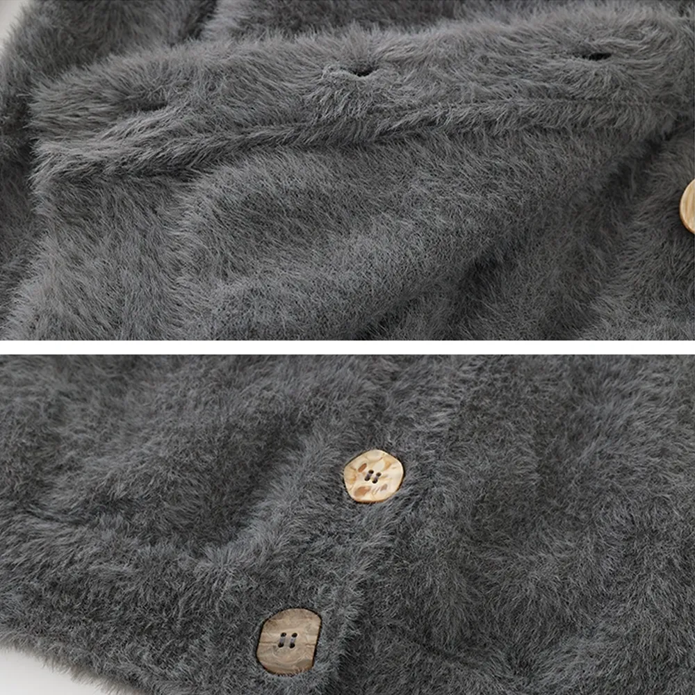 Lazy Style Solid Color Seahorse Hair Cardigan Sweater