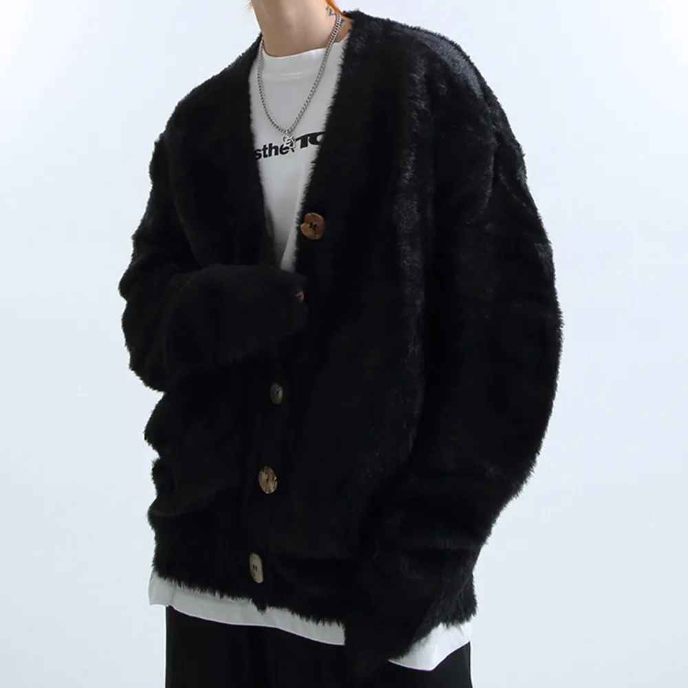 Lazy Style Solid Color Seahorse Hair Cardigan Sweater