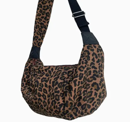 Leopard Print Cotton Sling Bag - Large
