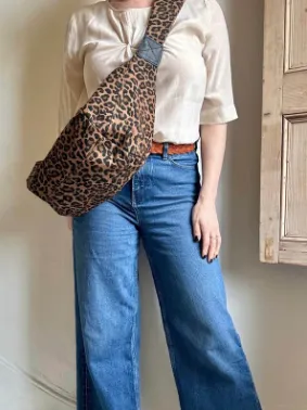 Leopard Print Cotton Sling Bag - Large