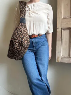 Leopard Print Cotton Sling Bag - Large