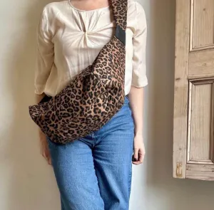 Leopard Print Cotton Sling Bag - Large