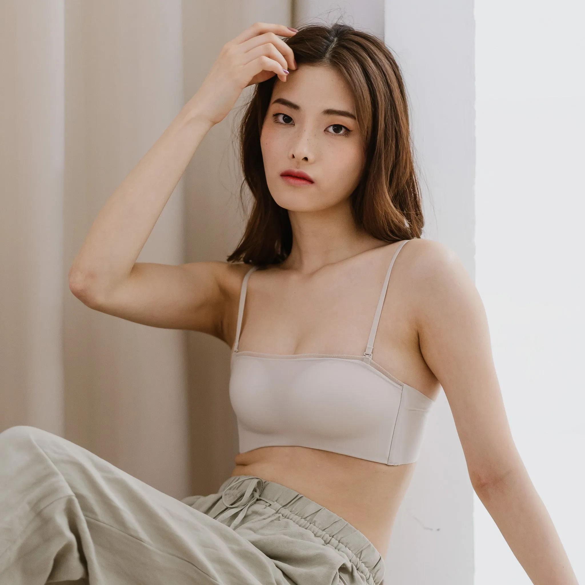 Lifting-Bandeau Modal 2-in-1 Wireless Bra in Creme Nude