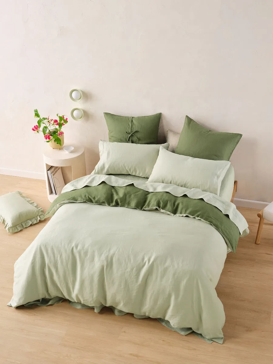 LINEN HOUSE NIMES DUET QUILT COVER SET - MOSS/WASABI