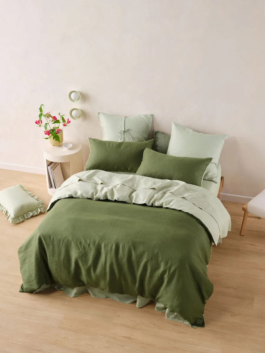 LINEN HOUSE NIMES DUET QUILT COVER SET - MOSS/WASABI