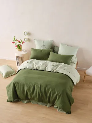 LINEN HOUSE NIMES DUET QUILT COVER SET - MOSS/WASABI