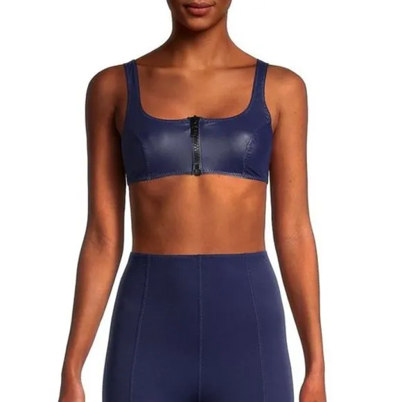 Lisa Marie Fernandez NWT Glossy Navy Front-Zip Sport Bra