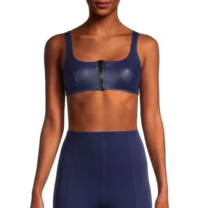 Lisa Marie Fernandez NWT Glossy Navy Front-Zip Sport Bra