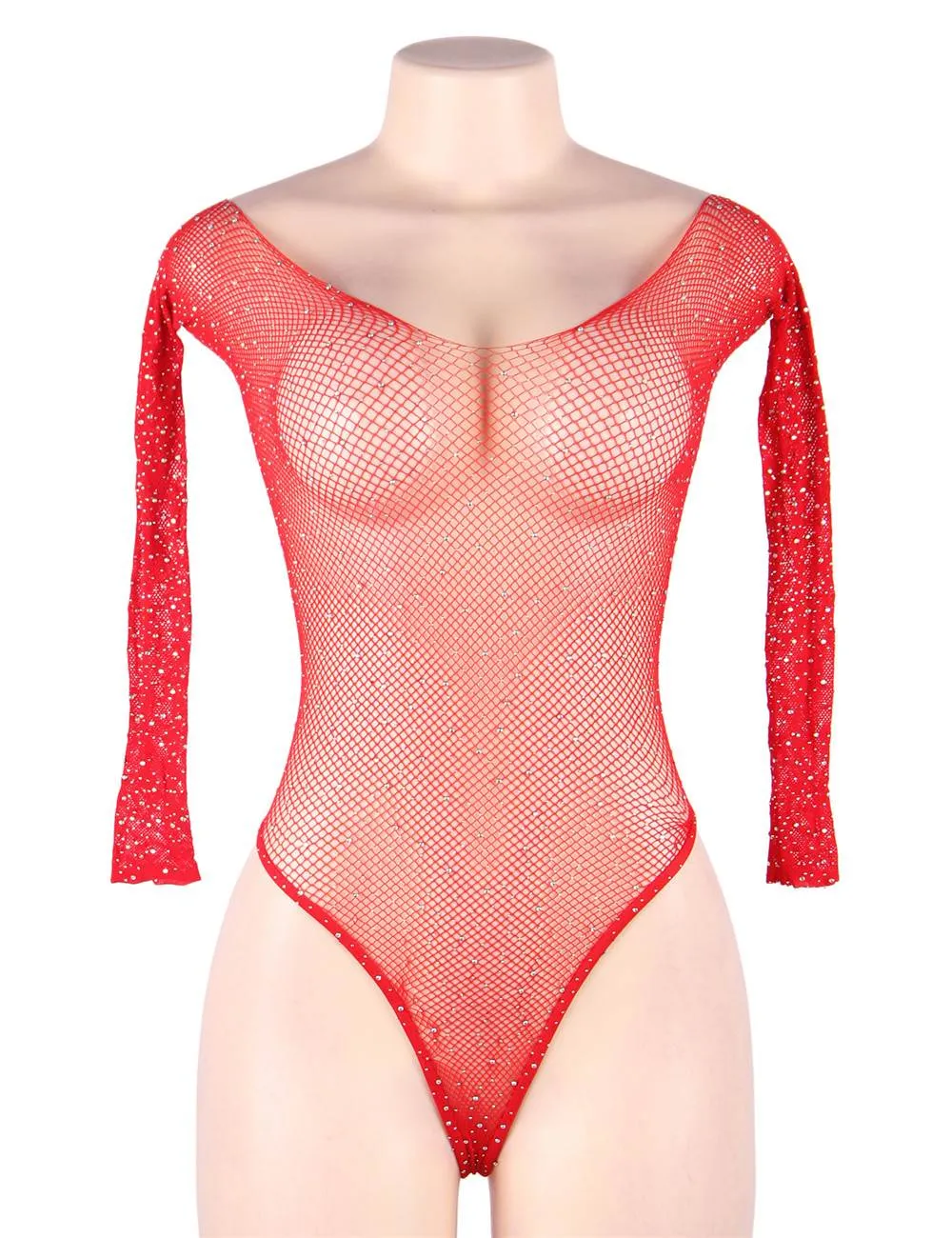 Long Sleeve Fishnet Off-the-shoulder Sparkle Bodysuit