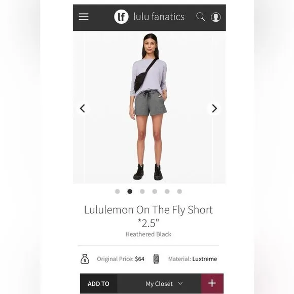 Lululemon On The Fly Short*2.5&quot; in Heathered Black