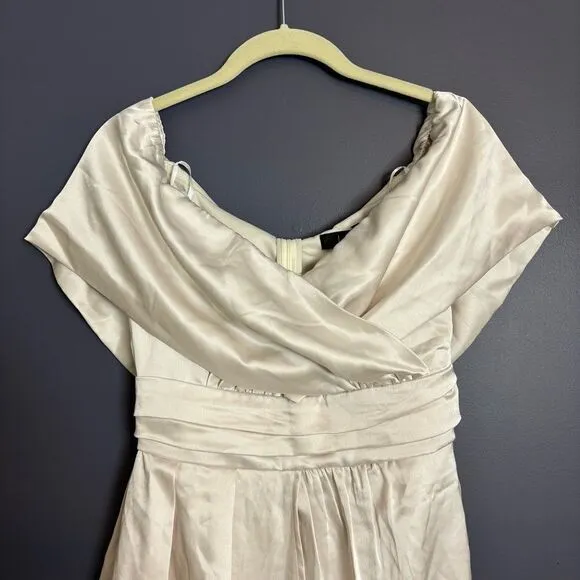 Lulus Always Celebrating Ivory Satin Off-the-Shoulder Mini Dress Size Small NEW