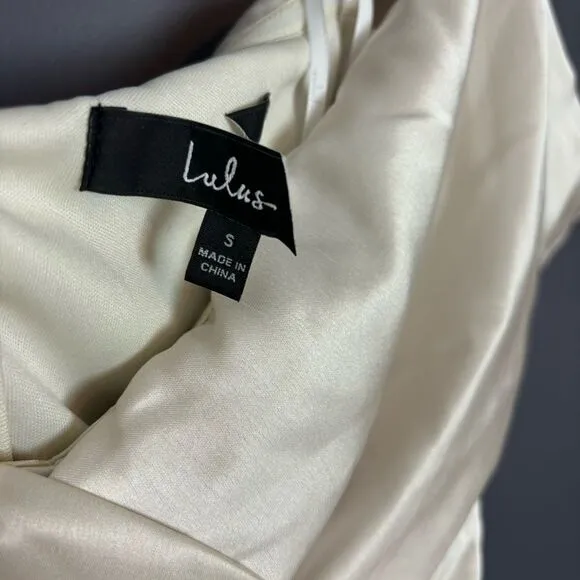 Lulus Always Celebrating Ivory Satin Off-the-Shoulder Mini Dress Size Small NEW