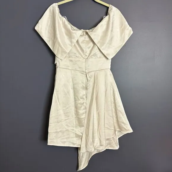 Lulus Always Celebrating Ivory Satin Off-the-Shoulder Mini Dress Size Small NEW