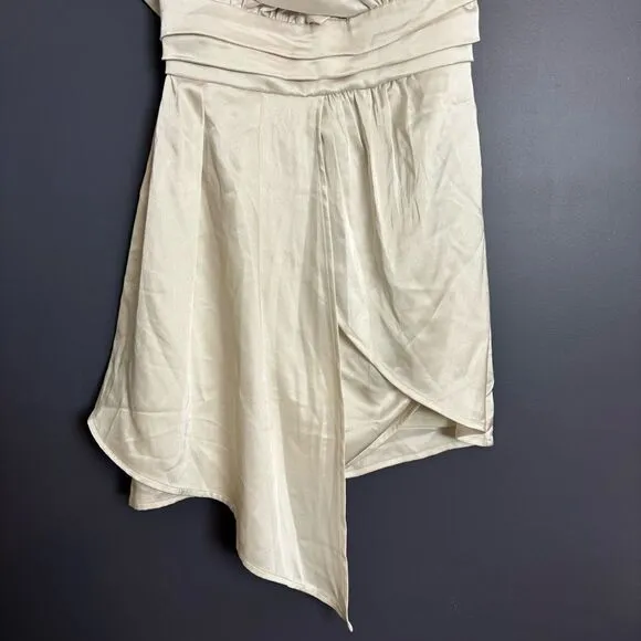 Lulus Always Celebrating Ivory Satin Off-the-Shoulder Mini Dress Size Small NEW
