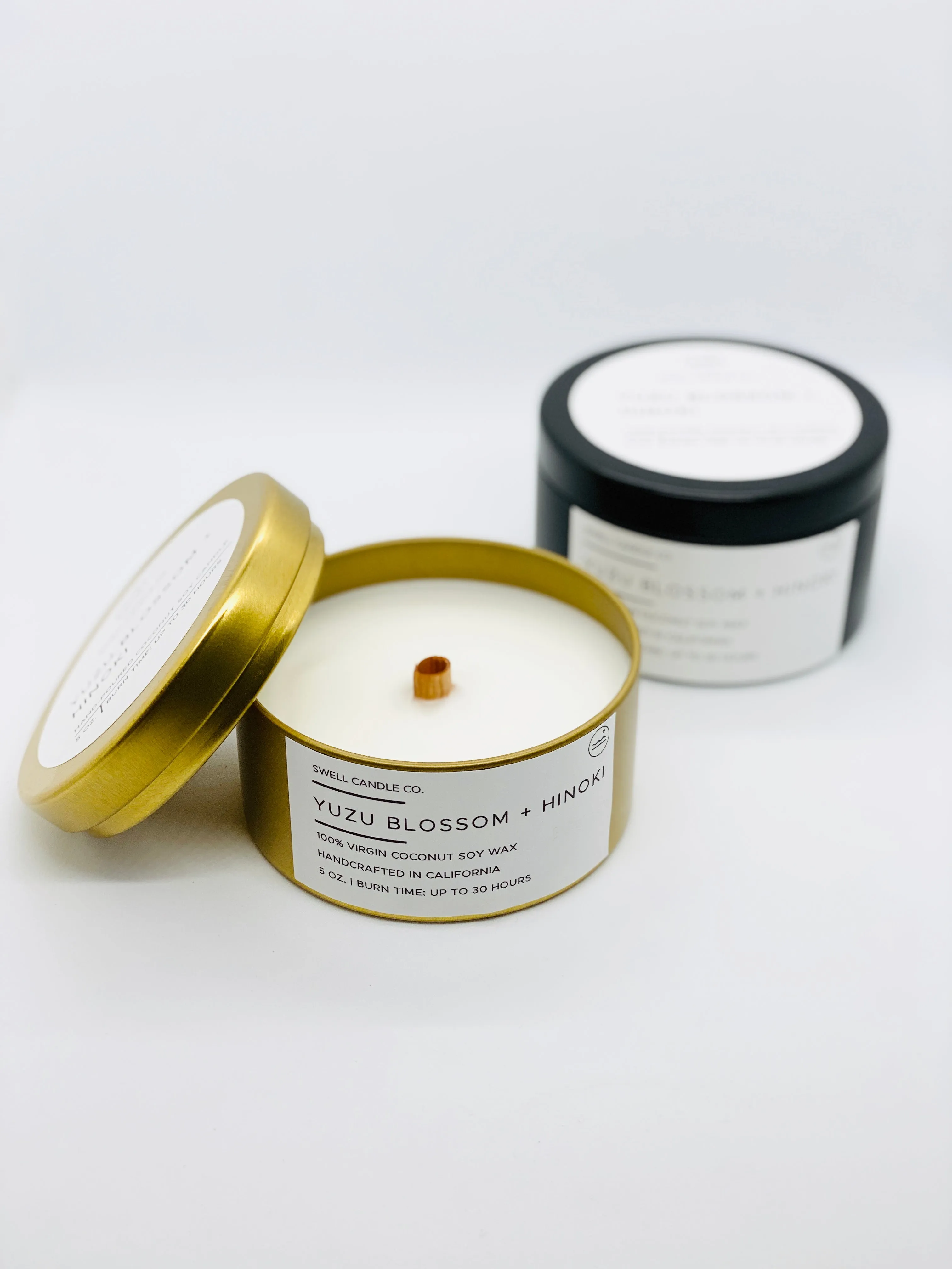 Luxe Metal Tin Candle with Spiral Wooden Wick