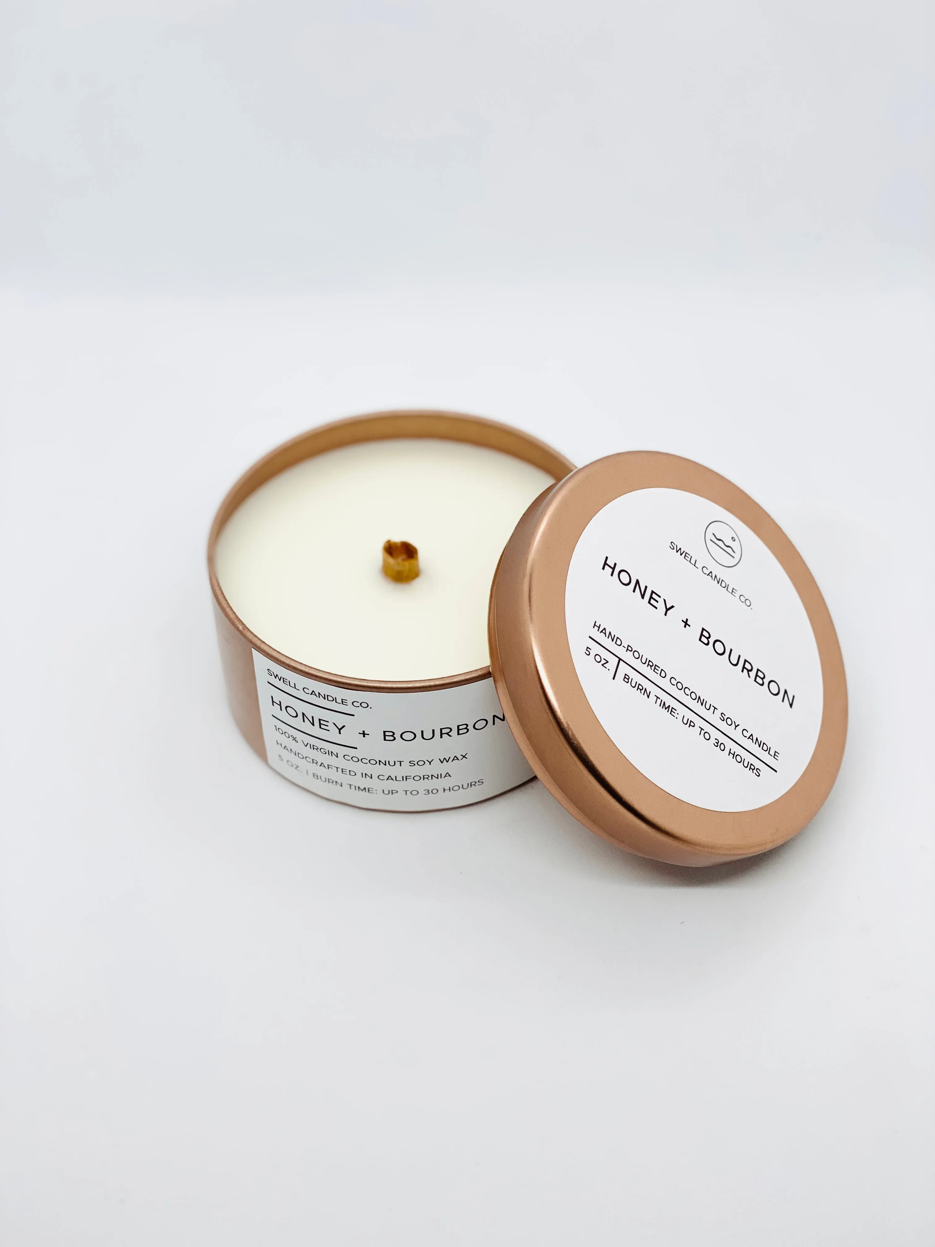 Luxe Metal Tin Candle with Spiral Wooden Wick