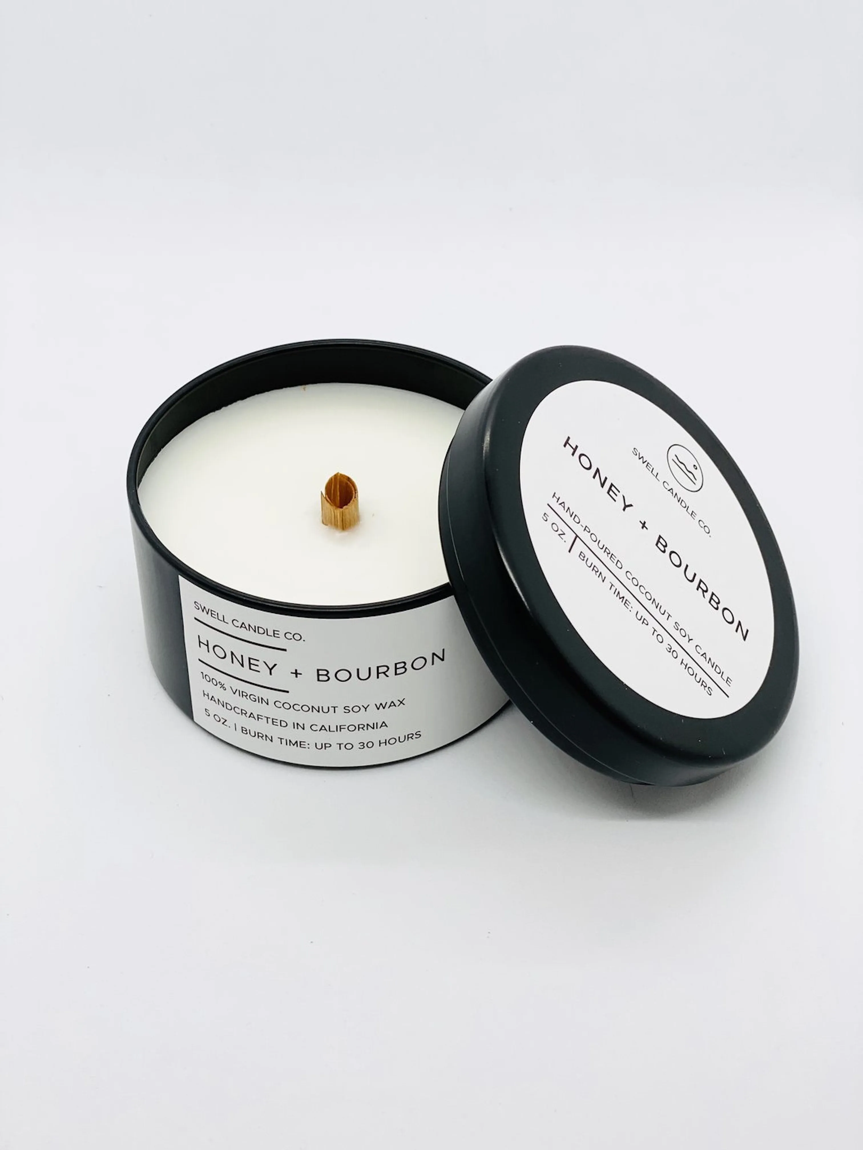 Luxe Metal Tin Candle with Spiral Wooden Wick
