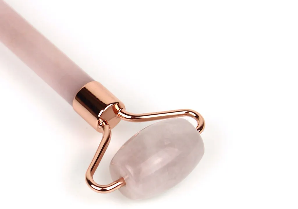 Luxe Rose Quartz and Rose Gold Face Roller and Gua Sha Stone Set