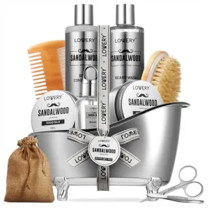 Luxe Sandalwood Beard Grooming Kit - 11Pc Men's Pampering Body Care