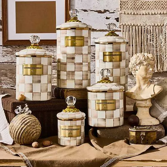 MacKenzie-Childs -Medium Canister - Mocha Check