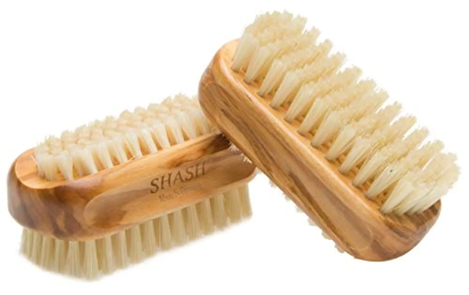Made in Germany - SHASH Natural 100% Natural Boar Bristle Nail Brush - Gently Removes Dirt and Grime for Clean Hands - Exfoliates Skin for Soft, Smooth Texture, Wood (Olive)