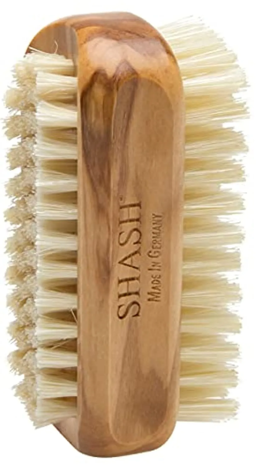 Made in Germany - SHASH Natural 100% Natural Boar Bristle Nail Brush - Gently Removes Dirt and Grime for Clean Hands - Exfoliates Skin for Soft, Smooth Texture, Wood (Olive)