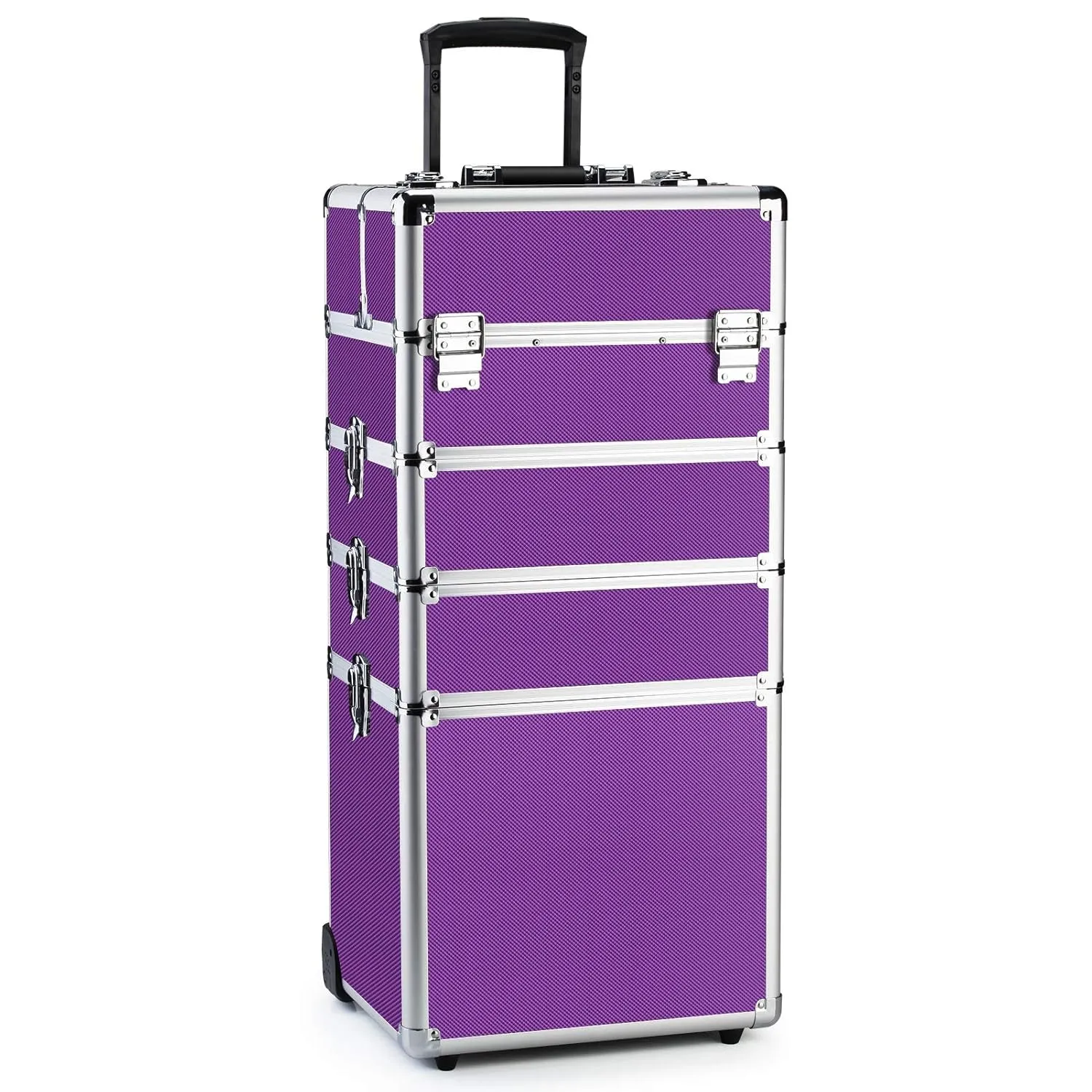 Makeup Train Case 4 in 1 Professional Cosmetics Rolling Organizer Aluminum Frame and Folding Trays