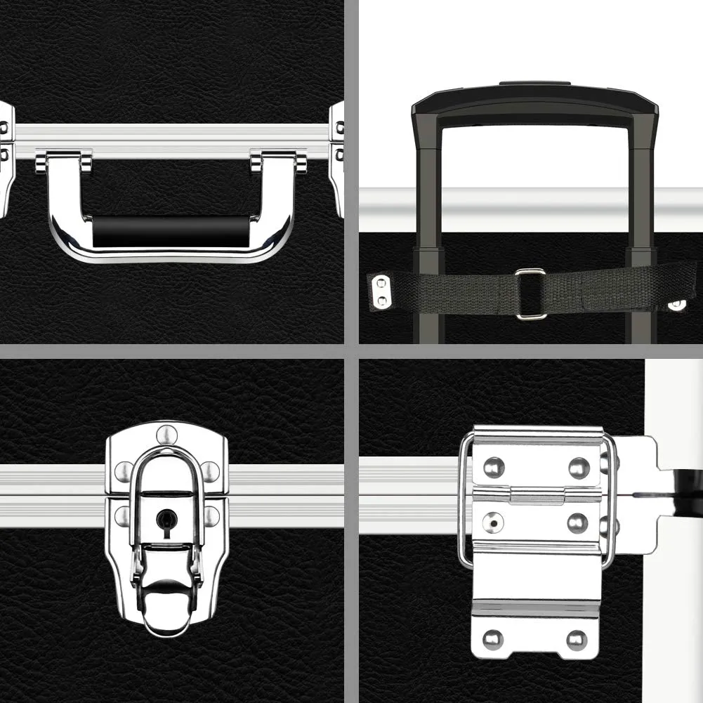 Makeup Train Case 4 in 1 Professional Cosmetics Rolling Organizer Aluminum Frame and Folding Trays