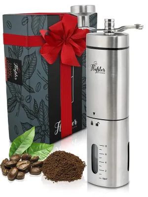 Manual Coffee Grinder- Hand Conical Coffee Bean Grinder With Ceramic Mechanism by Flafster Kitchen- Portable Stainless Steel Burr Coffee Mill With Folding Stainless Steel Handle - Accessories