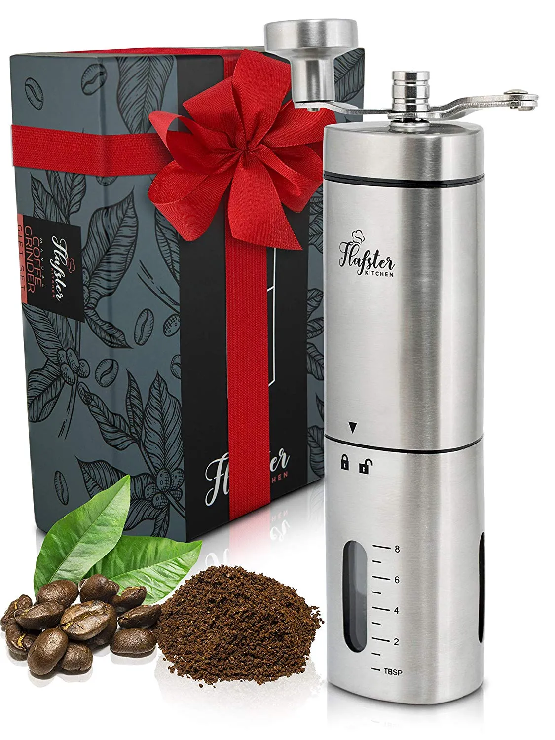 Manual Coffee Grinder- Hand Conical Coffee Bean Grinder With Ceramic Mechanism by Flafster Kitchen- Portable Stainless Steel Burr Coffee Mill With Folding Stainless Steel Handle - Accessories