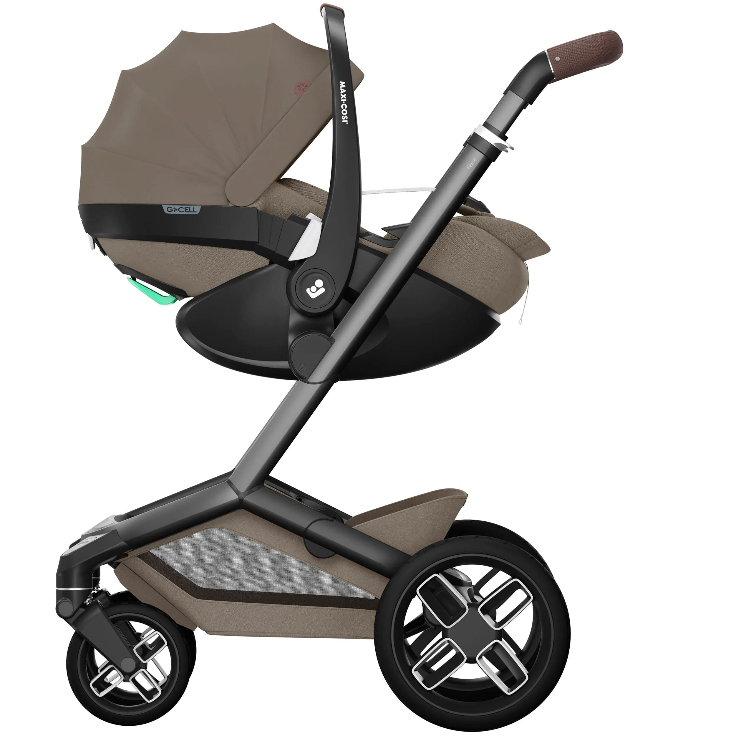Maxi-Cosi FAME Travel System (Pebble 360 Pro 2 & Base KIT) in Twillic Truffle - Black Wheels