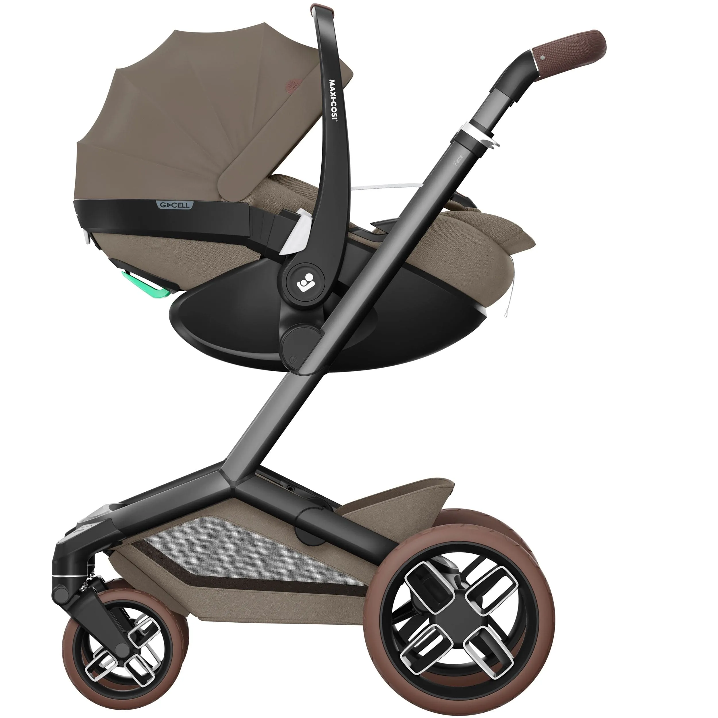 Maxi-Cosi FAME Travel System (Pebble 360 Pro 2 & Base KIT) in Twillic Truffle - Brown Wheels