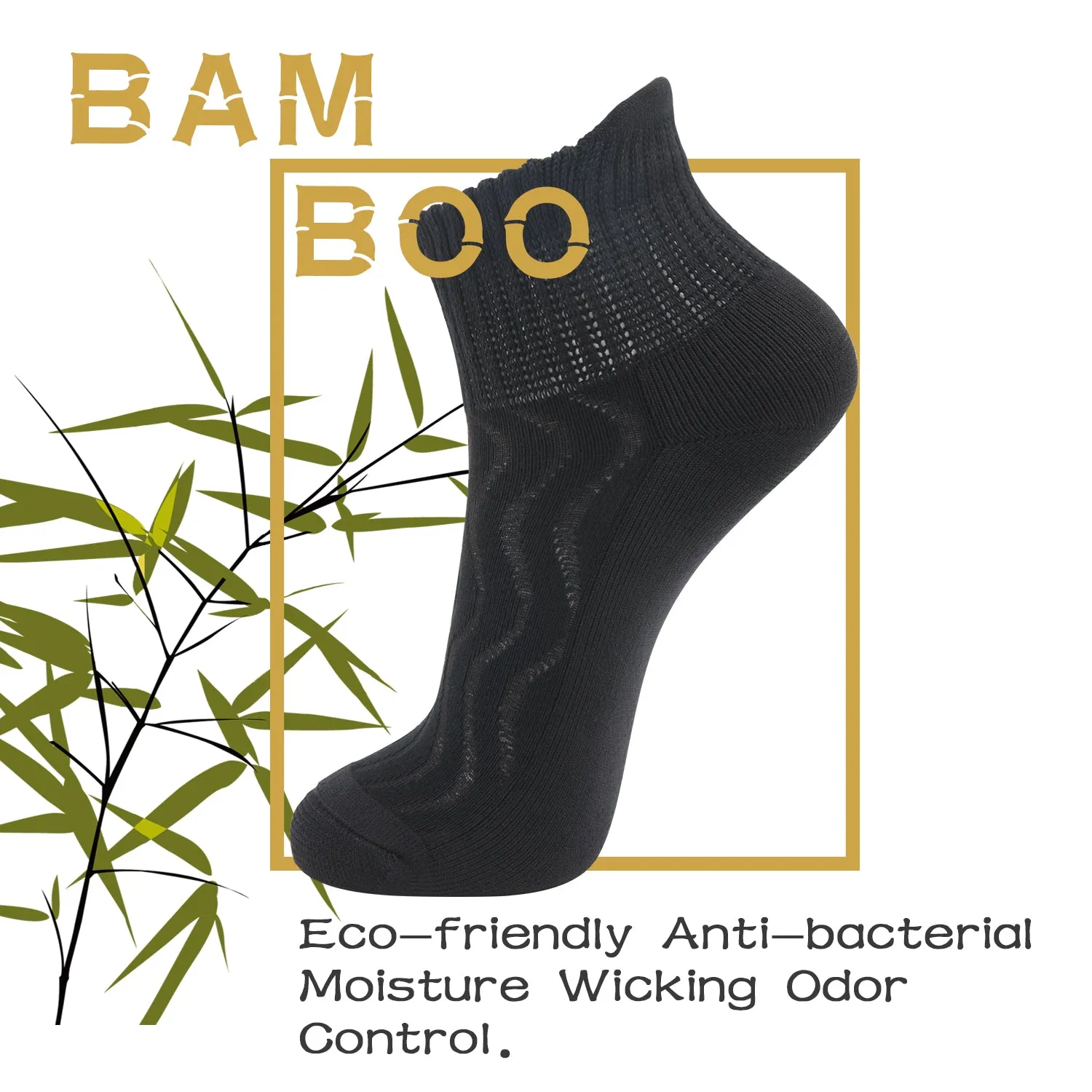 MD Ankle Bamboo Non-Binding Moisture Wicking Cushion Quarter Socks (2 Pairs)