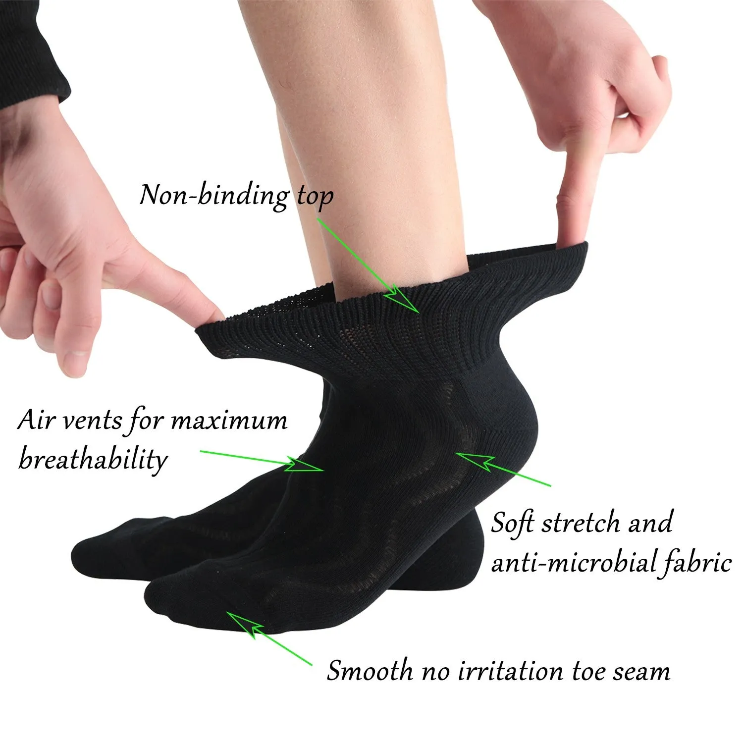 MD Ankle Bamboo Non-Binding Moisture Wicking Cushion Quarter Socks (2 Pairs)