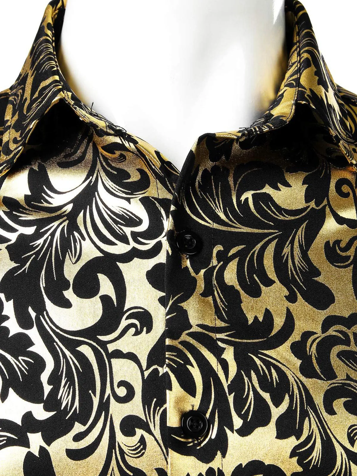 Men's Luxe Paisley Shiny Black & Golden Button Down Shirt