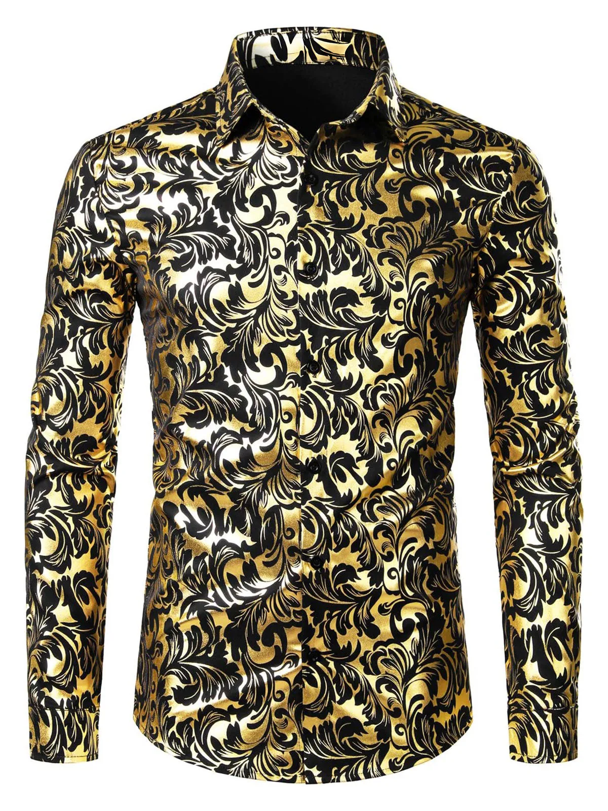Men's Luxe Paisley Shiny Black & Golden Button Down Shirt