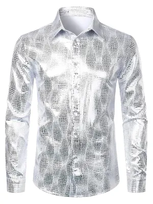 Men's Luxe Paisley Shiny Geometric Print Button Down Shirt