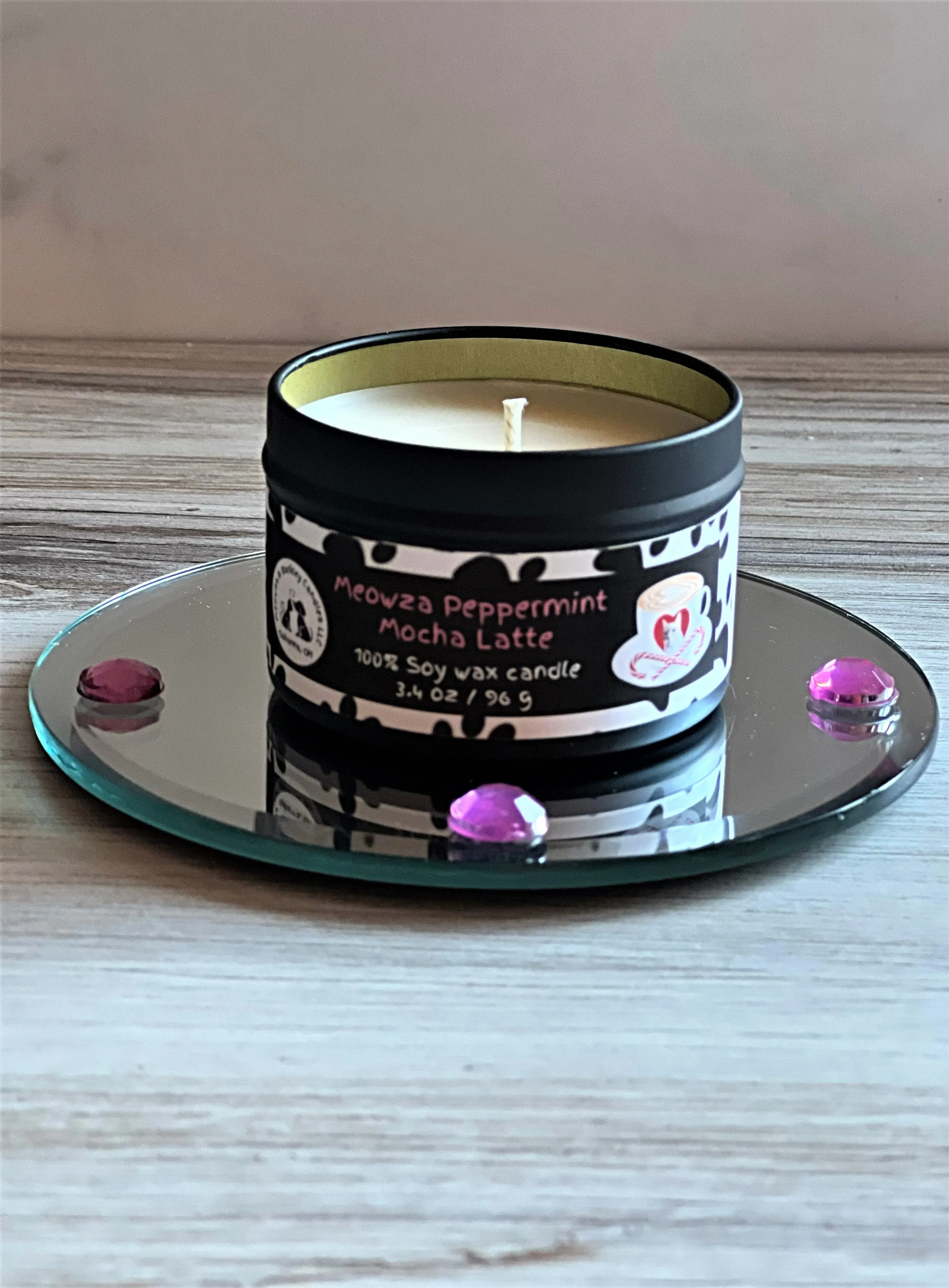 Meowza Peppermint Mocha Latte - Small Tin Soy Candle - Peppermint Mocha Scent