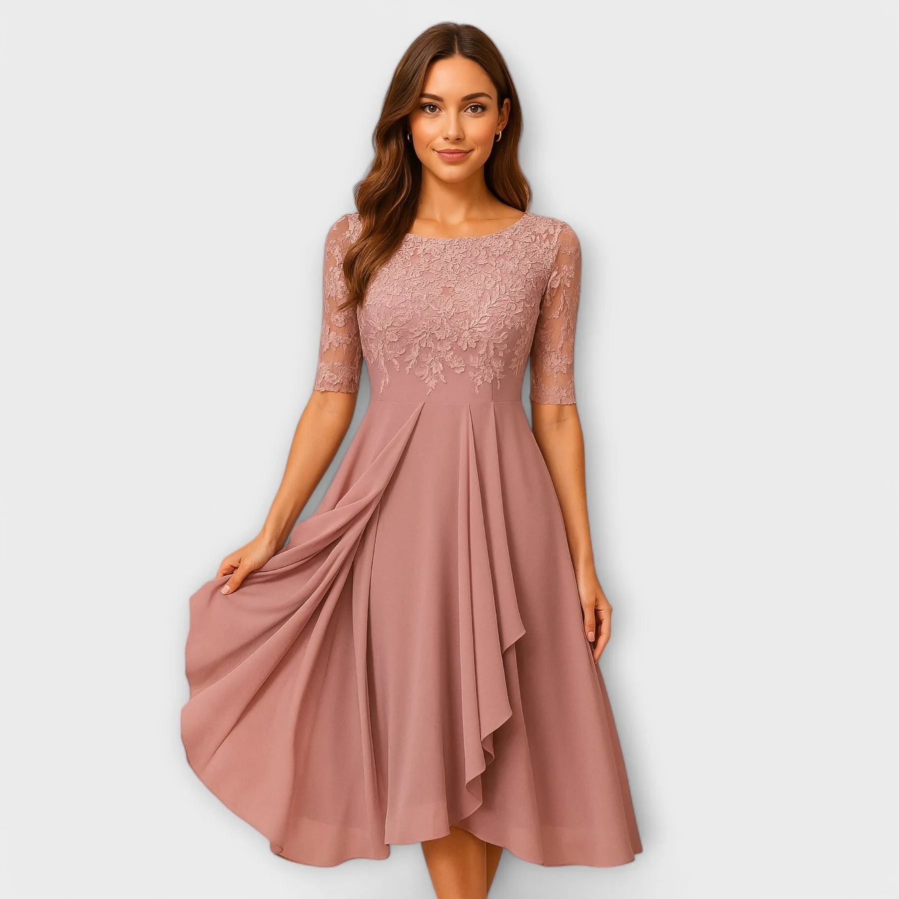 Merry | Midi Dress With Lace Sleeve