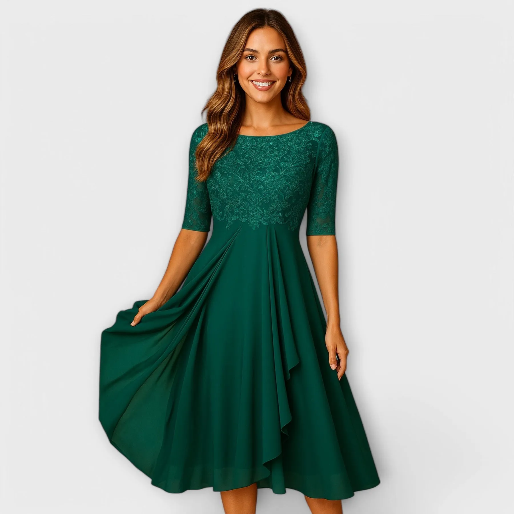 Merry | Midi Dress With Lace Sleeve