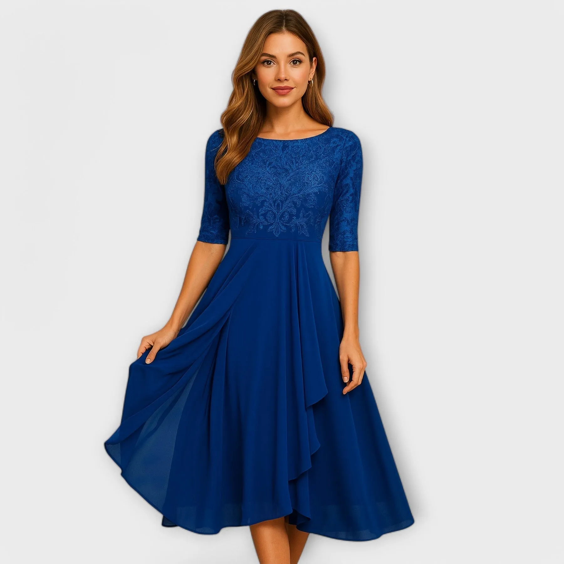 Merry | Midi Dress With Lace Sleeve