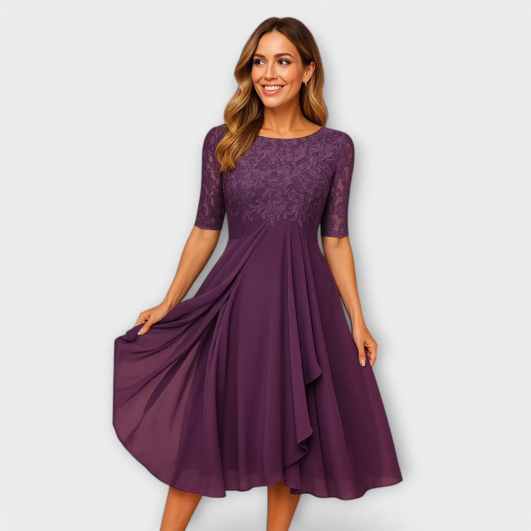 Merry | Midi Dress With Lace Sleeve